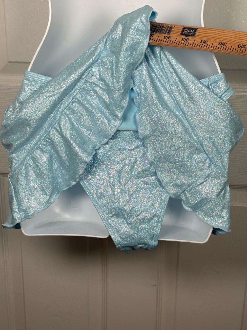 Frankie's Bikinis Light Blue Metallic Halter Bikini with Ruffle Skirt B22 - Picture 7 of 11